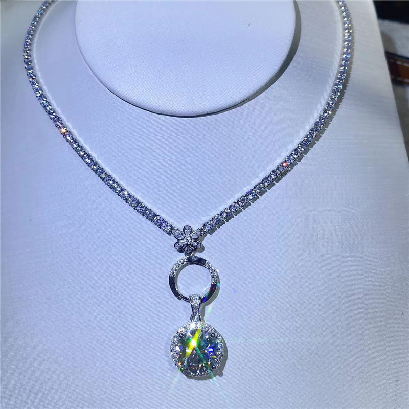 18K Gold Moissanite Pendant Necklace with Tennis Chain, Modern Minimal Drop Necklace