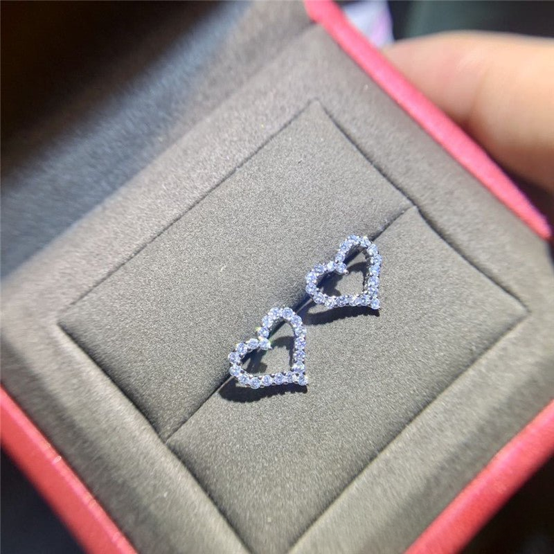 18K Moissanite Heart Stud Earrings, Open Heart Sparkle Earrings for Women