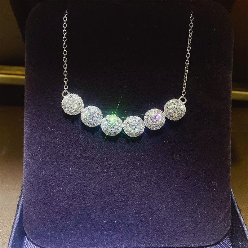 925 Silver Moissanite Necklace with Five Round Cluster Pendant, Geometric Collarbone Chain for Bridal, Evening, and Party Wear