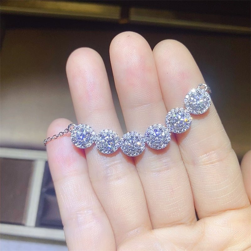 925 Silver Moissanite Necklace with Five Round Cluster Pendant, Geometric Collarbone Chain for Bridal, Evening, and Party Wear