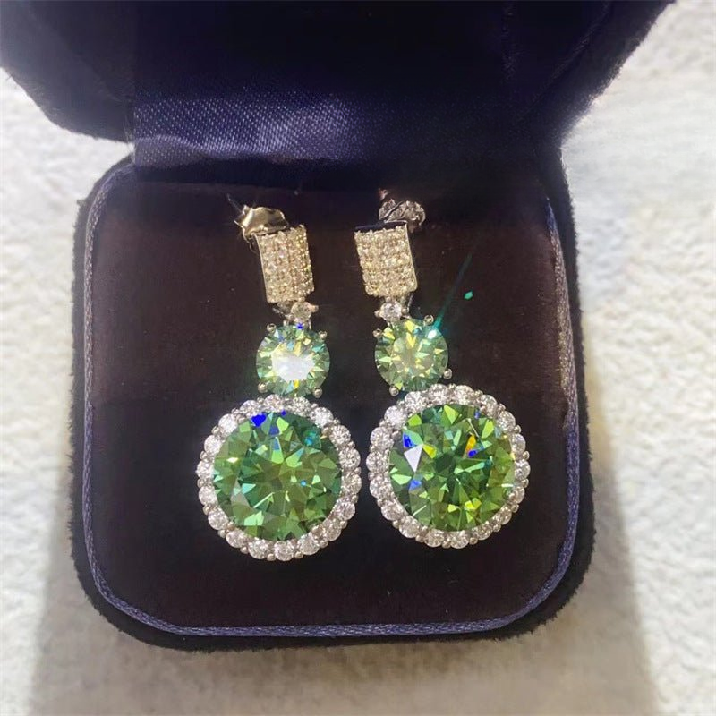 Green Moissanite Halo Drop Earrings for Women