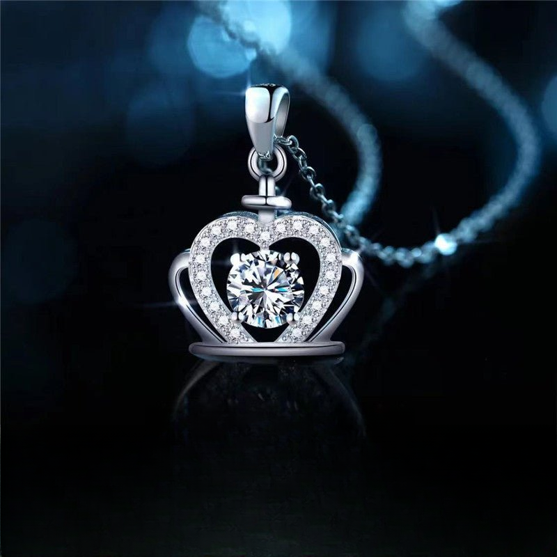 Moissanite Crown Heart Pendant Necklace, 1 Carat