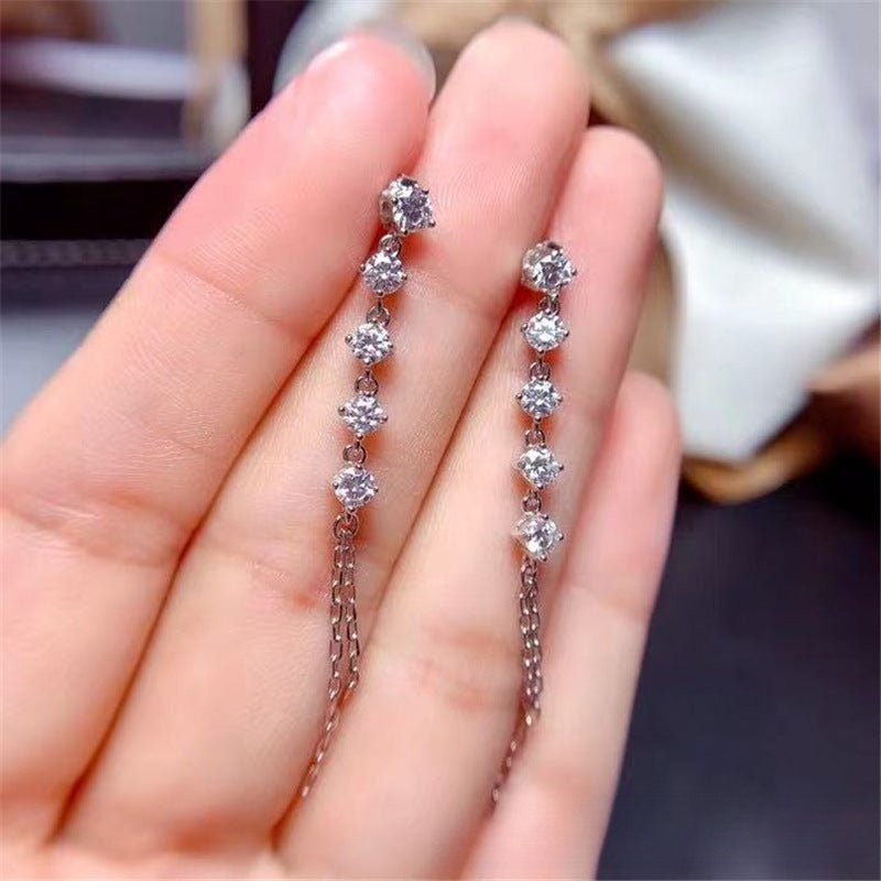 Moissanite Drop Earrings, Long Chain Tassel Dangle Earrings for Women