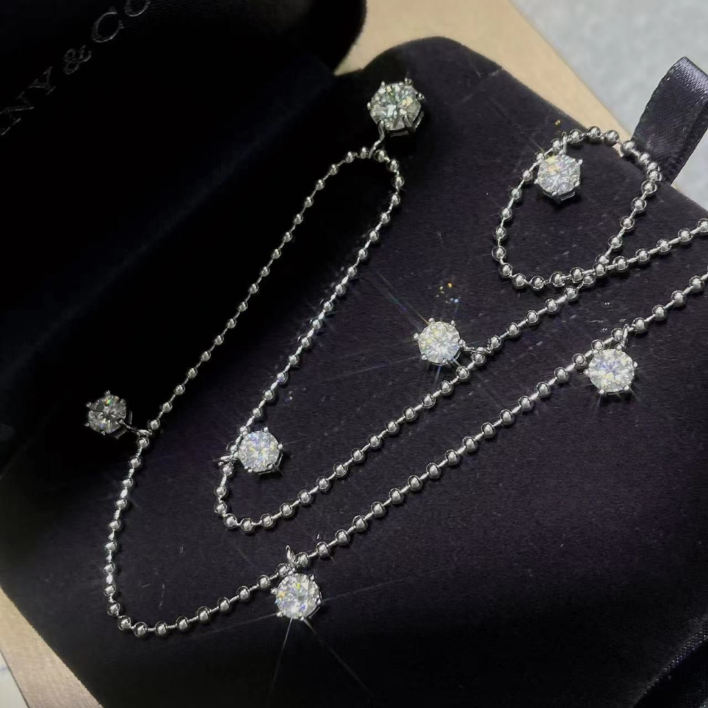 Moissanite Pendant Necklace for Women, Beaded Collarbone Chain, Simple Sparkle Necklace