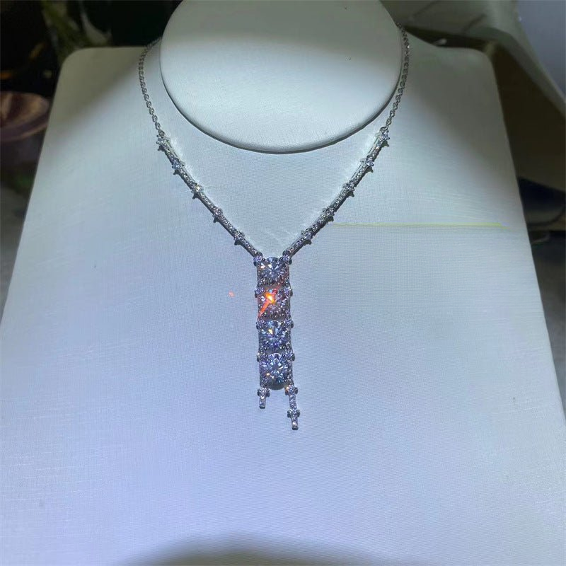 Moissanite Pendant Necklace, Elegant Lariat Collar Chain for Women, Bridal and Evening Jewelry