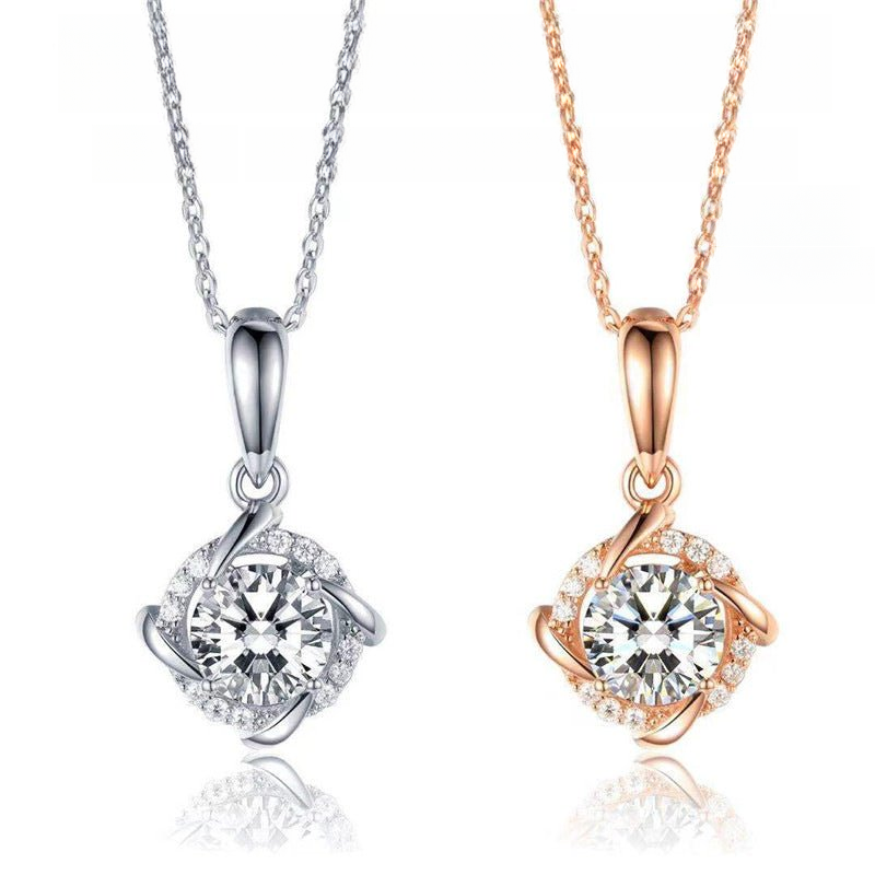 1 Carat VVS1 Moissanite Pendant Necklace, Spiral Windmill Round-Cut Pendant in White or Rose Tone