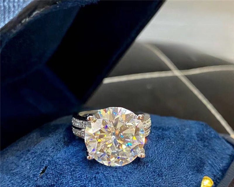 10 Carat Moissanite Ring for Women, Round Solitaire, Adjustable Split Shank