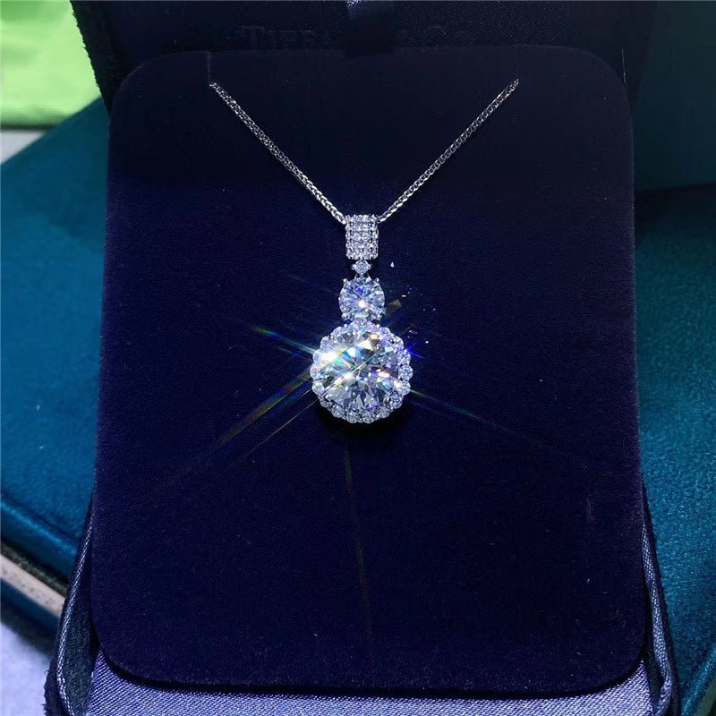 D Color Moissanite Round Halo Pendant Necklace for Women