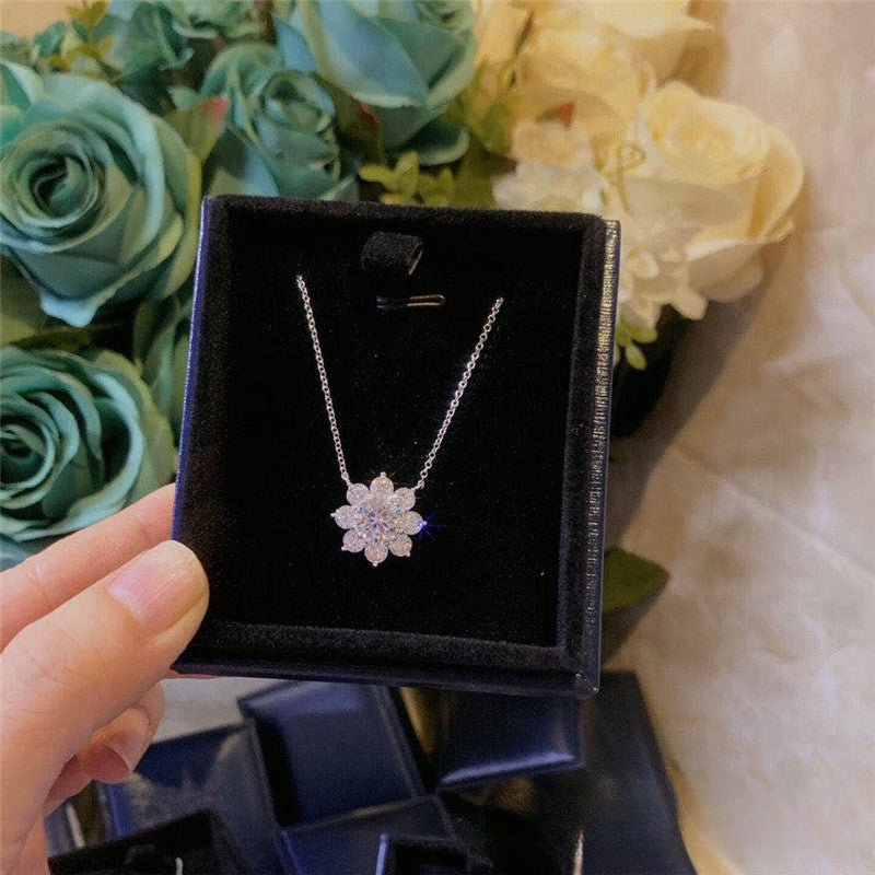 Flower Pendant Necklace, Sparkling Floral Clavicle Chain, Moissanite Style Gift