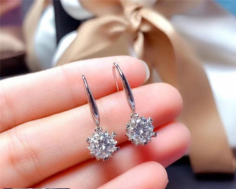 Moissanite Drop Earrings with Certificate, Sparkling Starburst Hook Earrings, Elegant Daily Wear Jewelry
