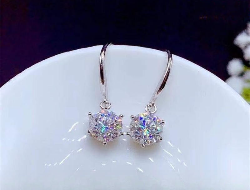 Moissanite Drop Earrings, 18K Gold Hook Earrings, Round Cut Sparkle
