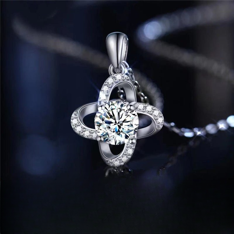 Moissanite Four-Leaf Clover Pendant Necklace, Sparkling Lucky Charm Chain