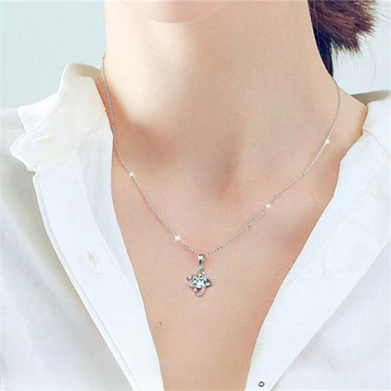 Moissanite Four-Leaf Clover Pendant Necklace, Sparkling Lucky Charm Chain