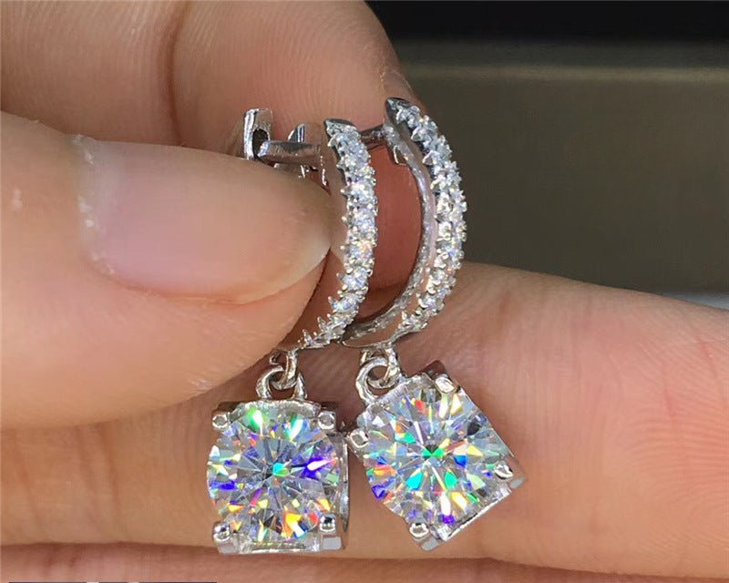 Moissanite Hoop Dangle Earrings, Clear Sparkle Drop Earrings with Certificate