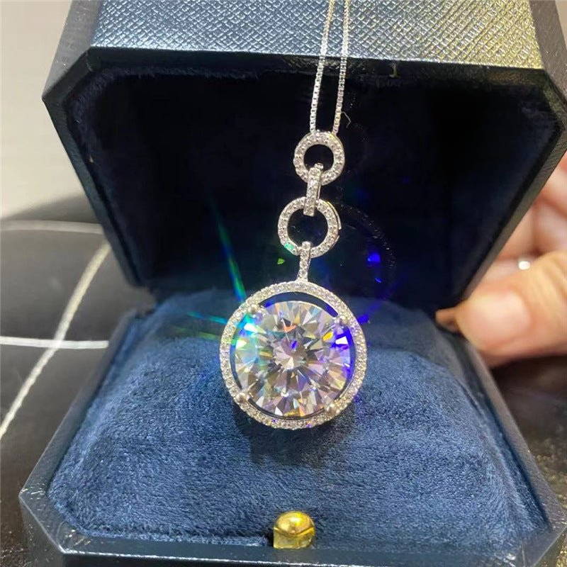 Moissanite Round Halo Pendant Necklace, Circle Drop Necklace, 8 Carat / 10 Carat Style