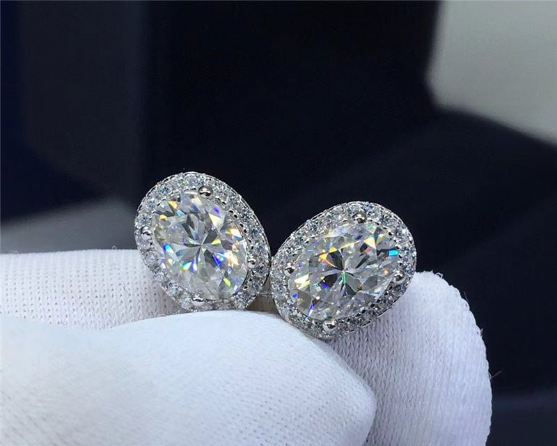 Moissanite Stud Earrings, Oval Halo, S925 Silver, 18K Gold Plated