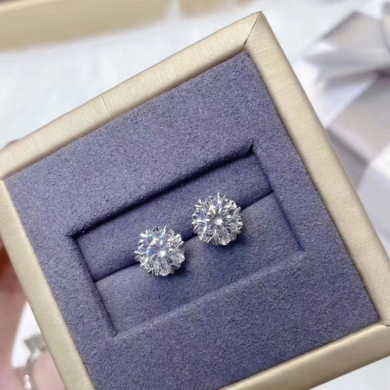 Snowflake Moissanite Stud Earrings, 18k Gold Craft, 1CT/2CT
