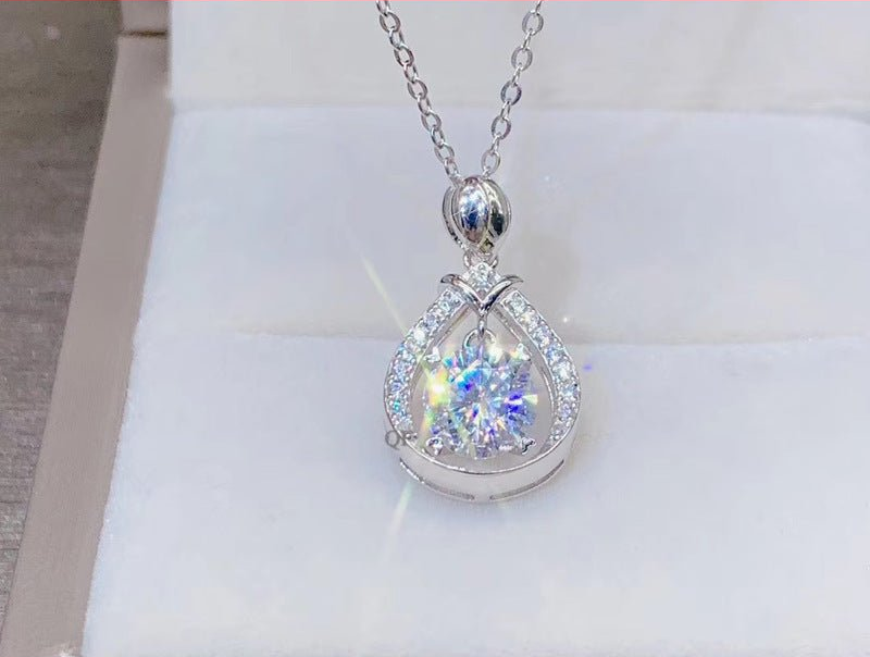 VVS Moissanite Teardrop Pendant Necklace, D Color Chain, 1ct/2ct