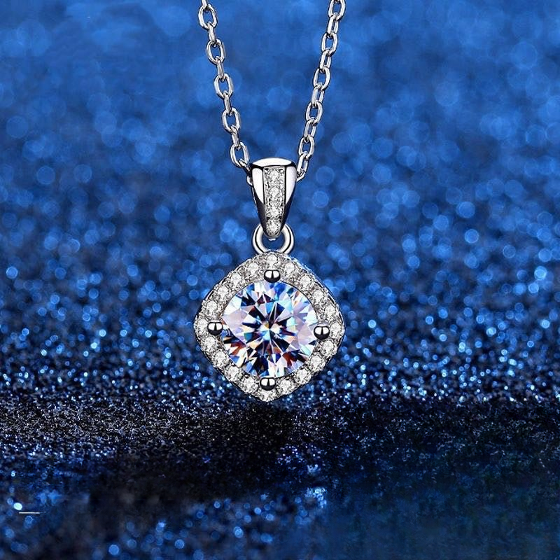 Moissanite Pendant Necklace, Round Halo Necklace, Minimalist Sparkle Jewelry, 1ct 1.5ct 2ct Options