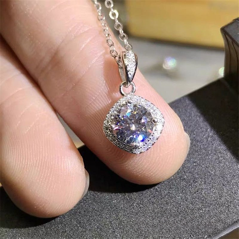 Moissanite Pendant Necklace, Round Halo Necklace, Minimalist Sparkle Jewelry, 1ct 1.5ct 2ct Options