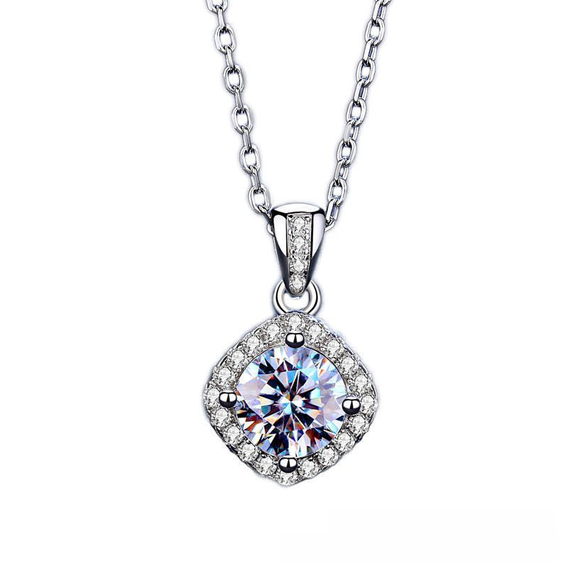 Moissanite Pendant Necklace, Round Halo Necklace, Minimalist Sparkle Jewelry, 1ct 1.5ct 2ct Options