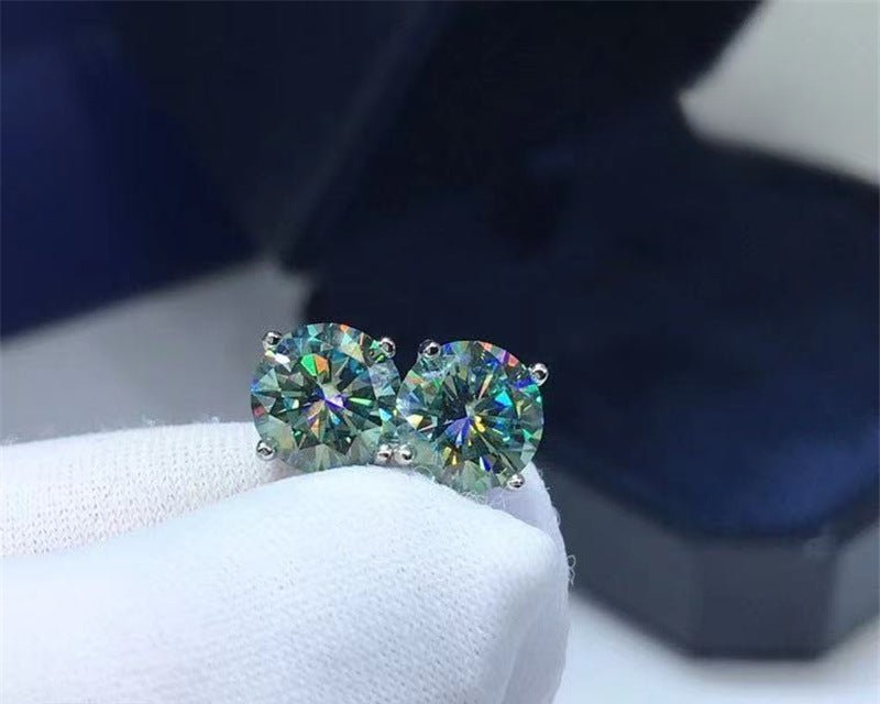 Moissanite Stud Earrings, 18K Gold Four-Prong Round Studs