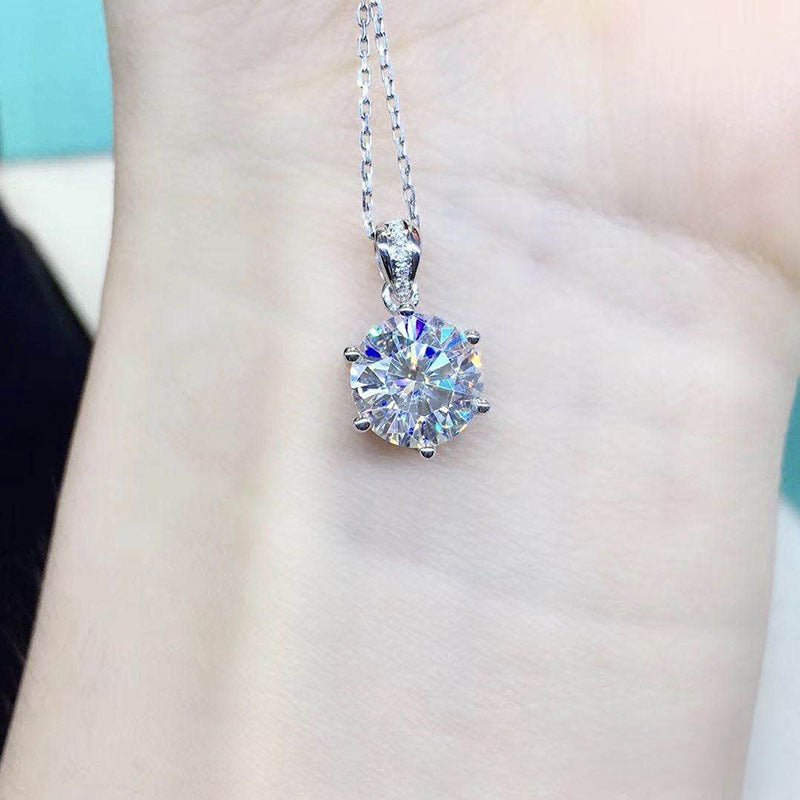 Round Moissanite Pendant Necklace, VVS1 Solitaire Style, D Color, PT950-Plated