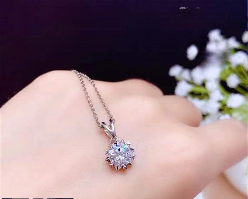 VVS Moissanite Snowflake Pendant Necklace, 1 CT / 1.5 CT / 2 CT, Starburst Chain Pendant