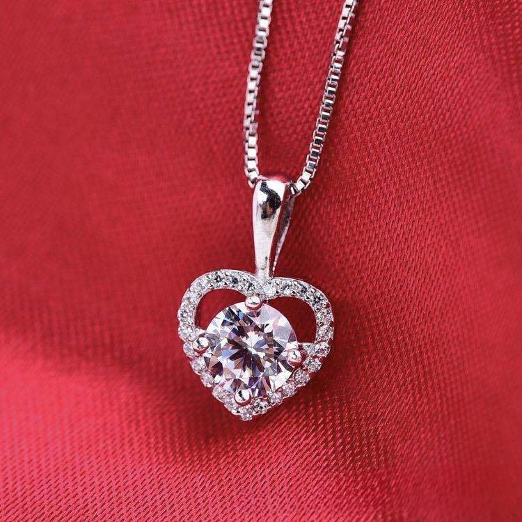 Heart Moissanite Pendant Necklace, Halo Pendant with Certificate