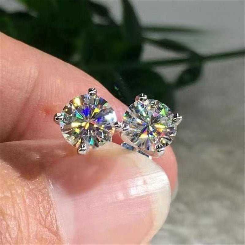 Moissanite Stud Earrings, Round Cut 4-Prong Simple Studs