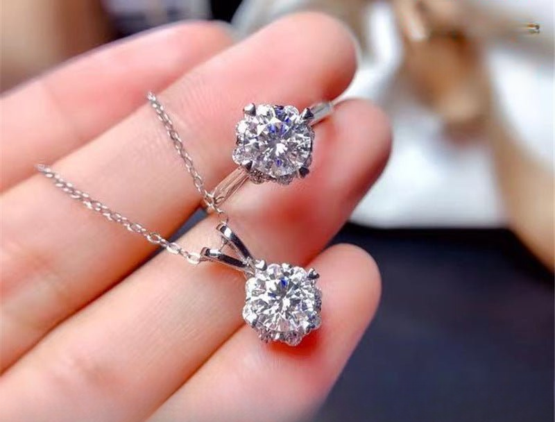 Round Moissanite Pendant Necklace, D Color VVS1 Halo Sparkle