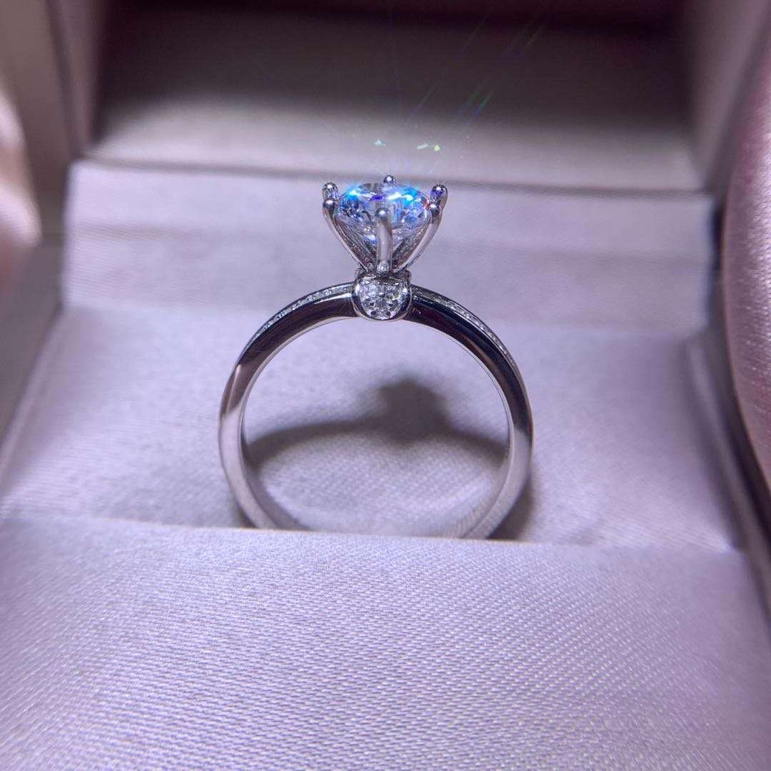 1 Carat Moissanite Ring for Women, Round Solitaire Engagement Ring with Pavé Band, Promise Wedding Ring, Size 9-18
