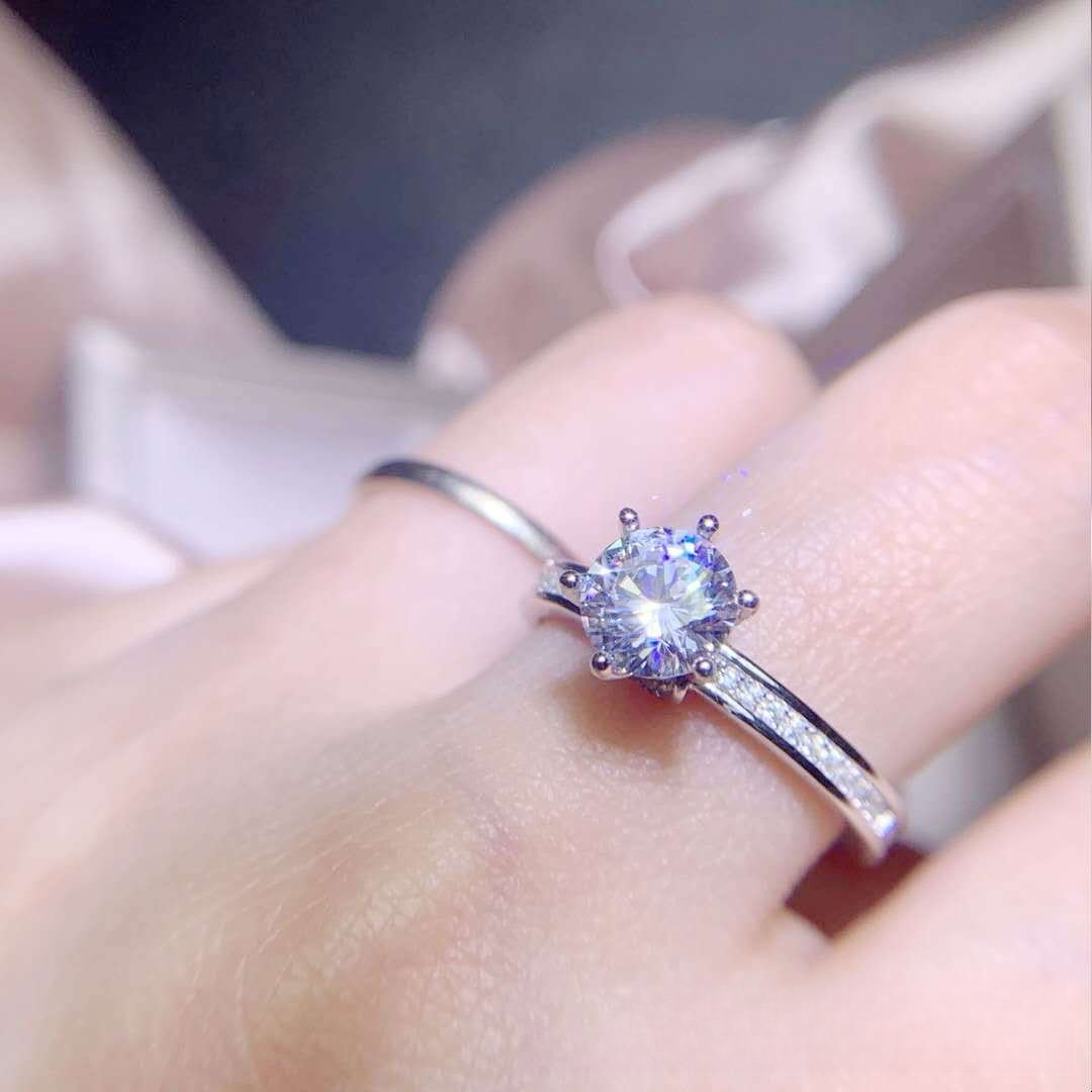 1 Carat Moissanite Ring for Women, Round Solitaire Engagement Ring with Pavé Band, Promise Wedding Ring, Size 9-18