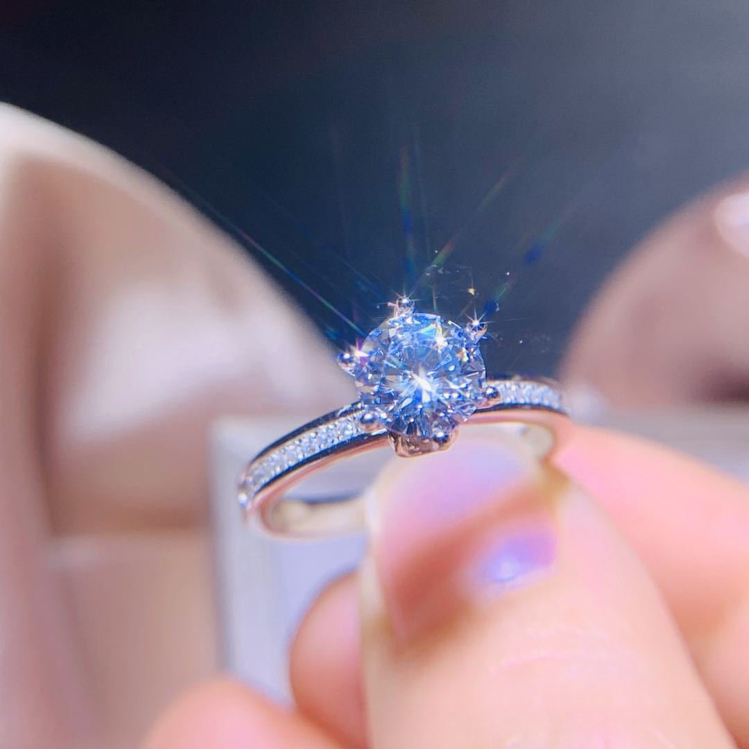 1 Carat Moissanite Ring for Women, Round Solitaire Engagement Ring with Pavé Band, Promise Wedding Ring, Size 9-18