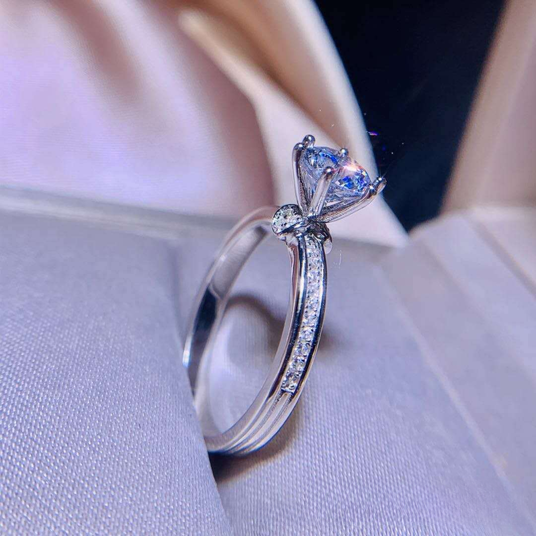1 Carat Moissanite Ring for Women, Round Solitaire Engagement Ring with Pavé Band, Promise Wedding Ring, Size 9-18