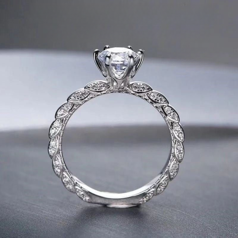 18K White Gold Moissanite Lace Engagement Ring, Promise Ring for Women