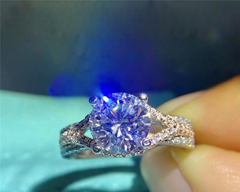 2 Carat Moissanite Ring for Women, Round Center Stone Engagement Ring, Sizes 8-19
