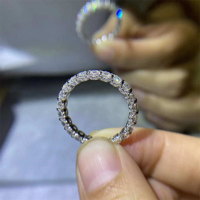 Moissanite Full Eternity Ring, Polished Stackable Band, Wedding Promise Engagement Ring