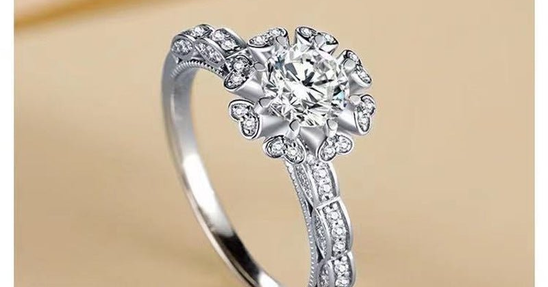 1 Carat Moissanite Halo Ring for Women, Floral Promise Engagement Ring