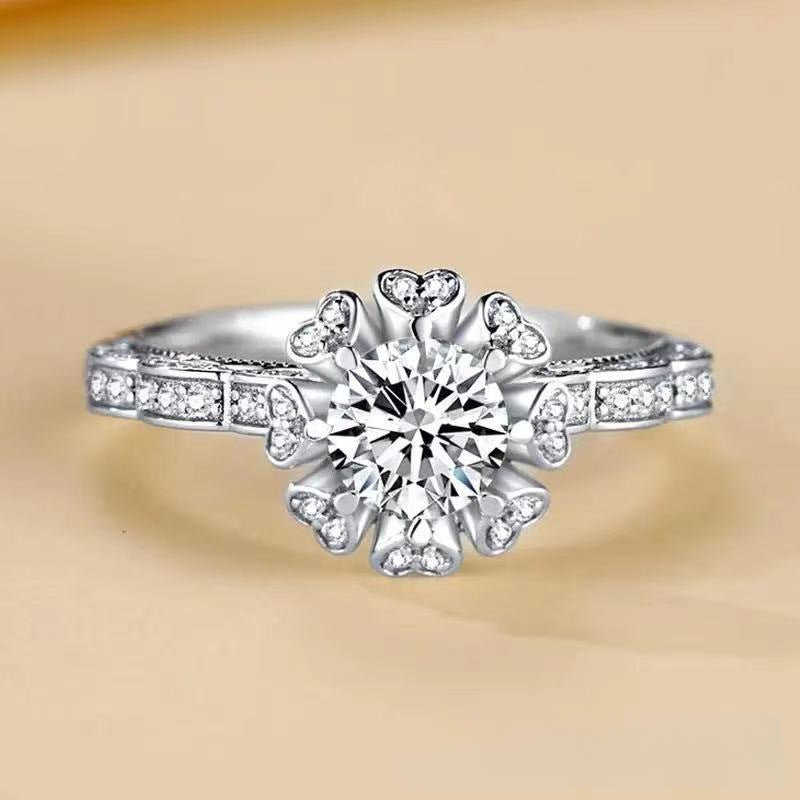 1 Carat Moissanite Halo Ring for Women, Floral Promise Engagement Ring