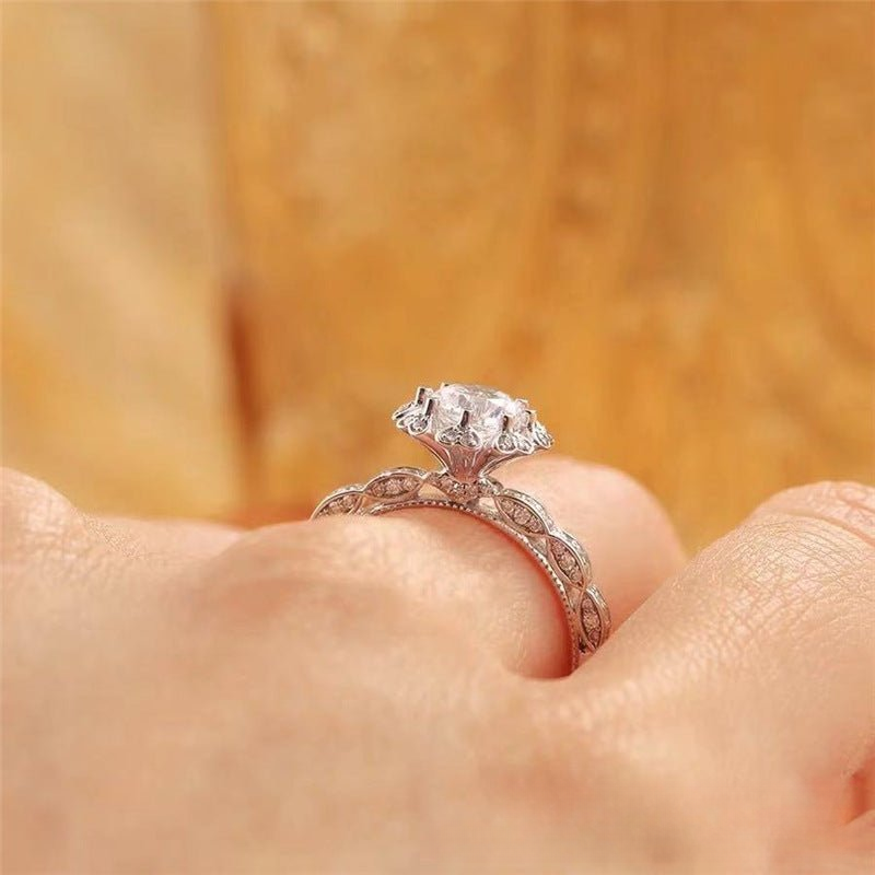 1 Carat Moissanite Halo Ring for Women, Floral Promise Engagement Ring