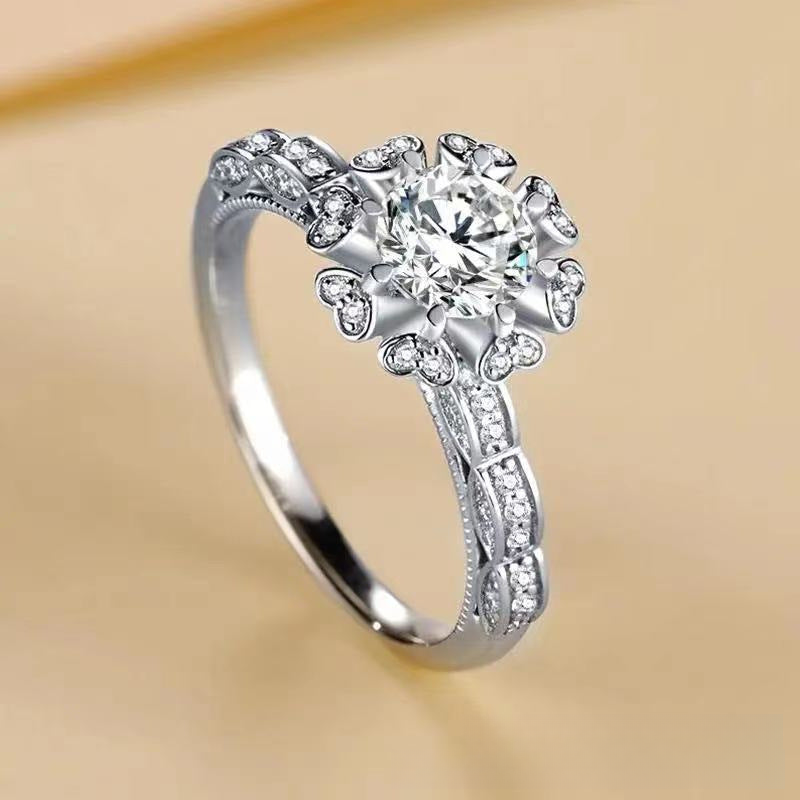 1 Carat Moissanite Halo Ring for Women, Floral Promise Engagement Ring