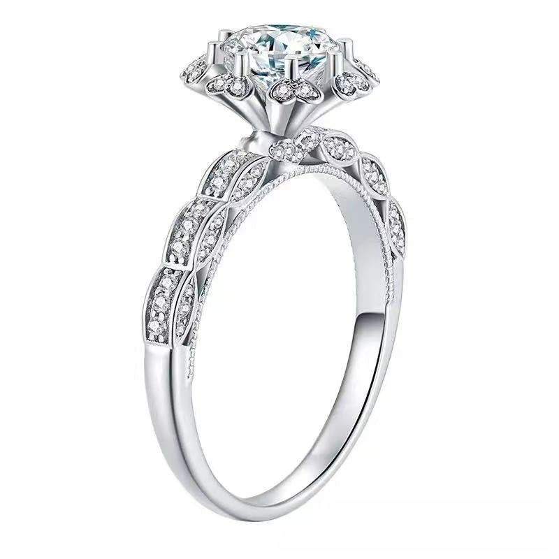 1 Carat Moissanite Halo Ring for Women, Floral Promise Engagement Ring