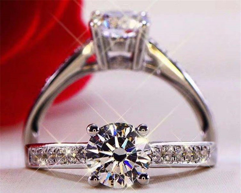 1 Carat Moissanite Ring for Women, Round Cut Four-Prong Solitaire Pave Band Engagement Ring