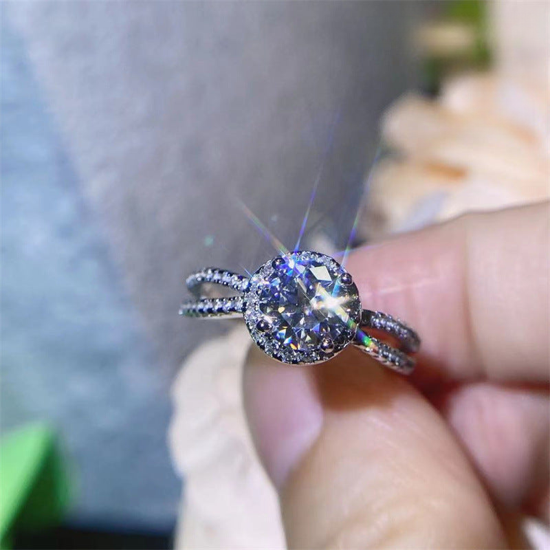 1 Carat Moissanite Round Halo Ring, VVS1 D Color Polished Band