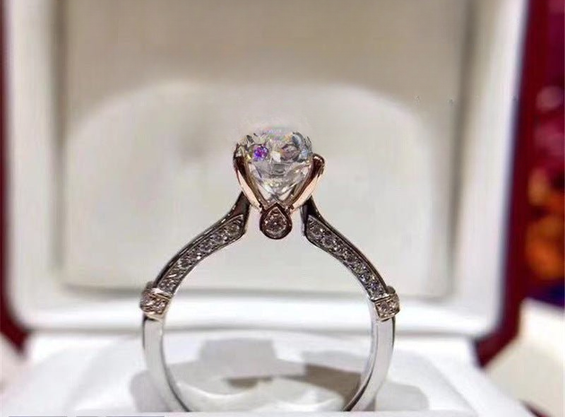 18K Gold Moissanite Solitaire Ring for Women, Lace-Inspired Promise Ring